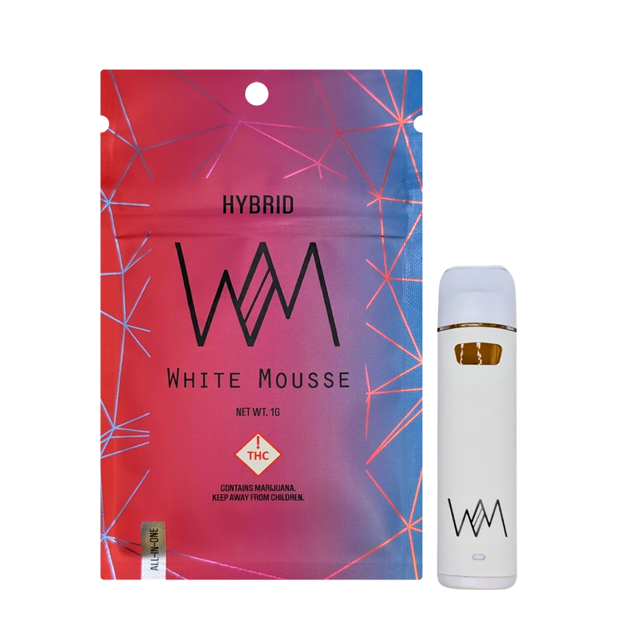 White Mousse Hybrid live resin AIO — bag and device