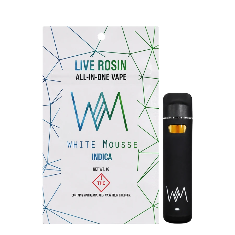White Mousse Live Rosin AIO — Indica bag and device